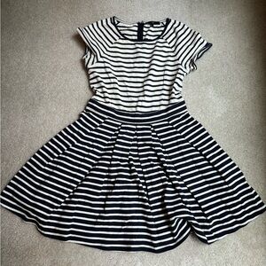 Tibi Black and White Pleated Mini Dress with Raglan Sleeves